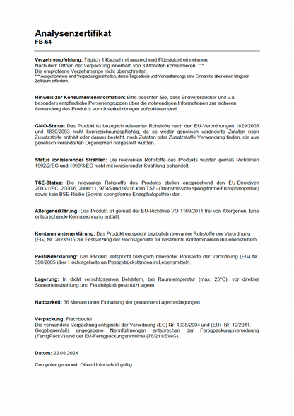 Analysezertifikat Ashwagandha von Casimir, Laborprüfung, Seite 2