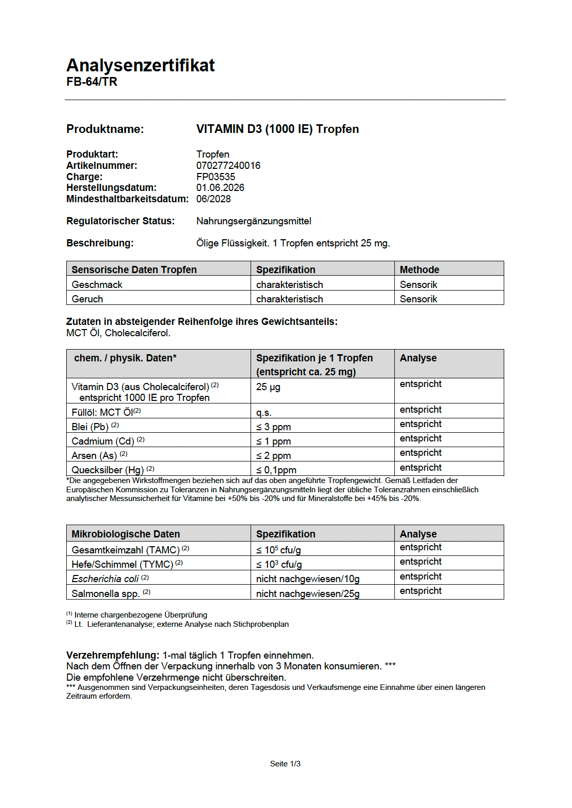 VITAMIN D3 1000 I.E. TROPFEN