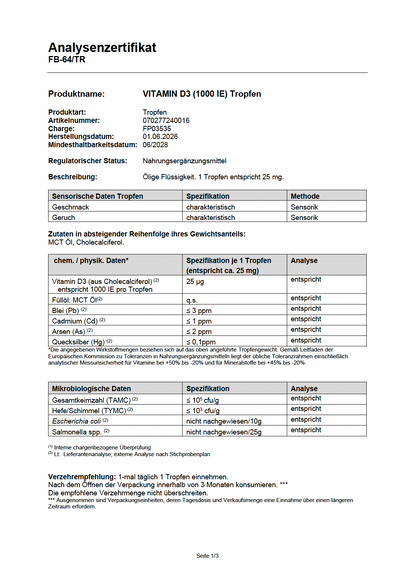 VITAMIN D3 1000 I.E. TROPFEN